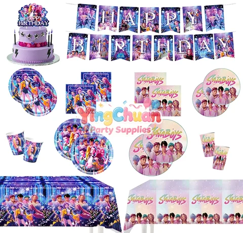 K Pop Birthday Party Supplies Tableware Balloons Set Napkin Tablecloth Gift Bags Toys Banner Paper Plates Decoration Kit