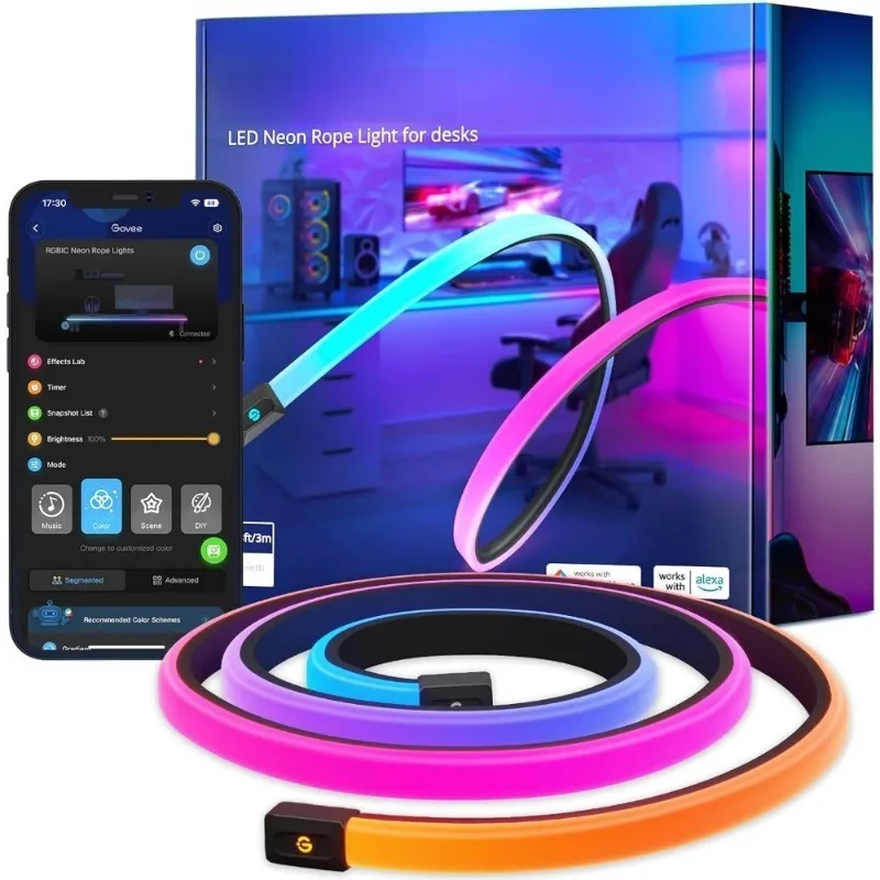 RGBIC Gaming LED Strip Lights 10ft Sync with Razer Chroma Music App Control Neon Rope Light for PC Desk