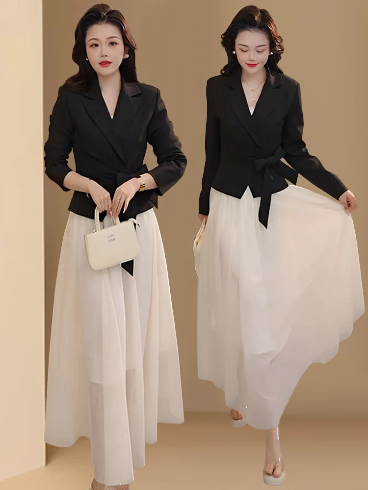 Fashionable Black Suit Set for Women Spring Autumn New Style Elegant Mesh Half Skirt Two Piece Set Simple Versatile Design
Fashionable Black Suit Set for Women Spring Autumn New Style Elegant Mesh Half Skirt Two Piece Set Simple Versatile Design