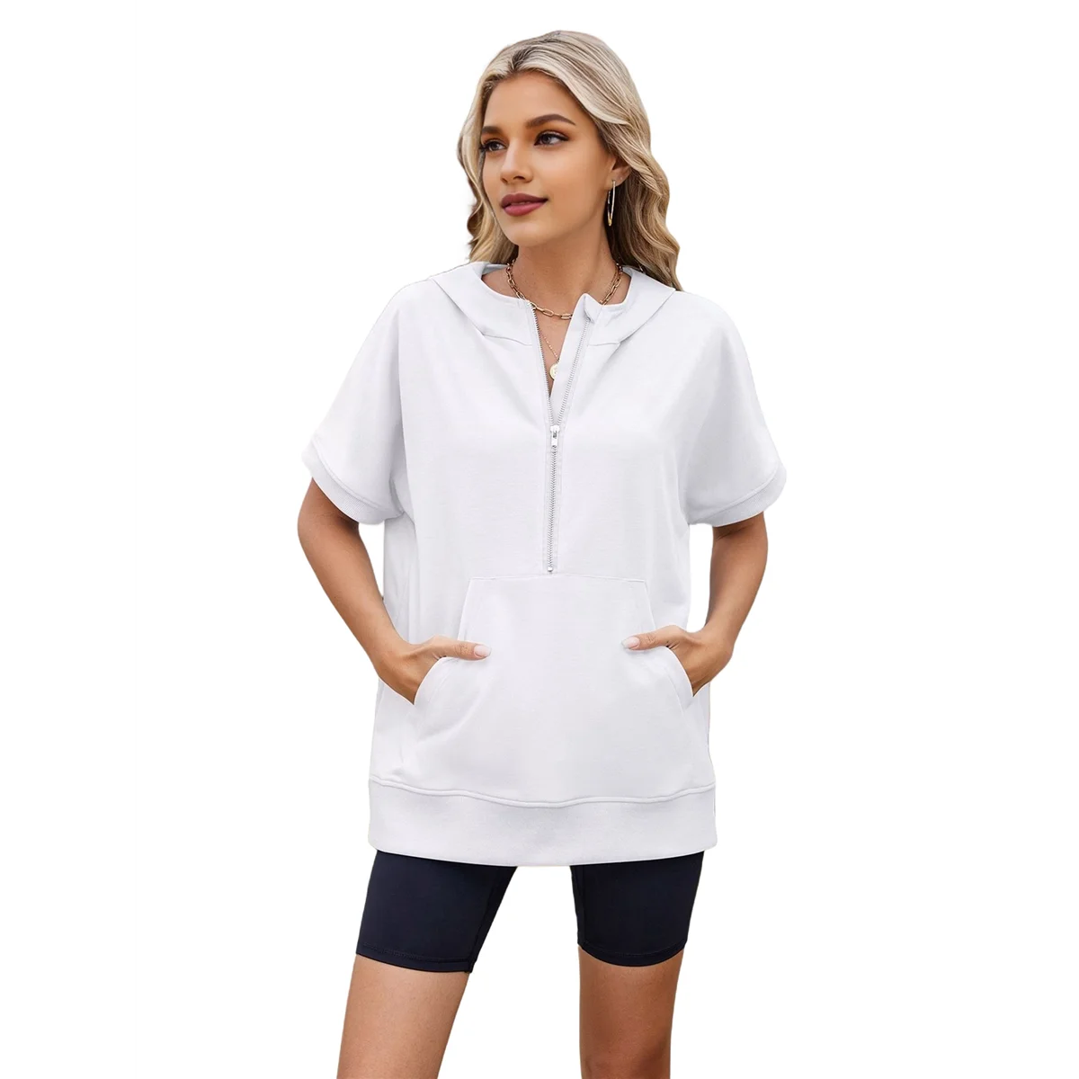 Womens Oversized Half Zip Hoodies Short Sleeve Casual Sweatshirts Pullover Tops with Pockets
Womens Oversized Half Zip Hoodies Short Sleeve Casual Sweatshirts Pullover Tops with Pockets