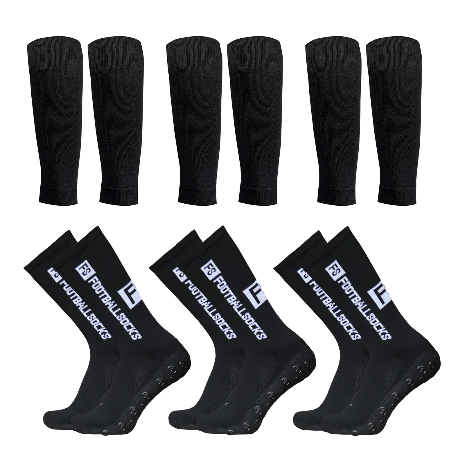 3 Pairs Anti Slip Soccer Socks and Calf Sleeves Set Outdoor Sport Running Stretch Socks Athletic Football Socks with Grips
3 Pairs Anti Slip Soccer Socks and Calf Sleeves Set Outdoor Sport Running Stretch Socks Athletic Football Socks with Grips