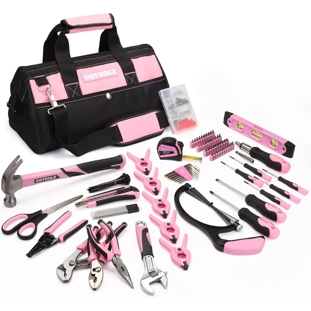 269-Piece Pink Home Repair Tool Kit with Storage Bag for Basic Maintenance and DIY Projects
269-Piece Pink Home Repair Tool Kit with Storage Bag for Basic Maintenance and DIY Projects