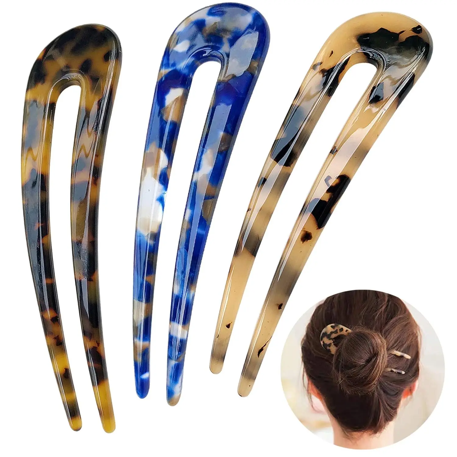 U Shape Hair Forks, 4.3 Inch Cellulose Acetate Bun Pins for Thick or Thin Hair, 3 Pack Tortoise Shell & Blue
U Shape Hair Forks, 4.3 Inch Cellulose Acetate Bun Pins for Thick or Thin Hair, 3 Pack Tortoise Shell & Blue