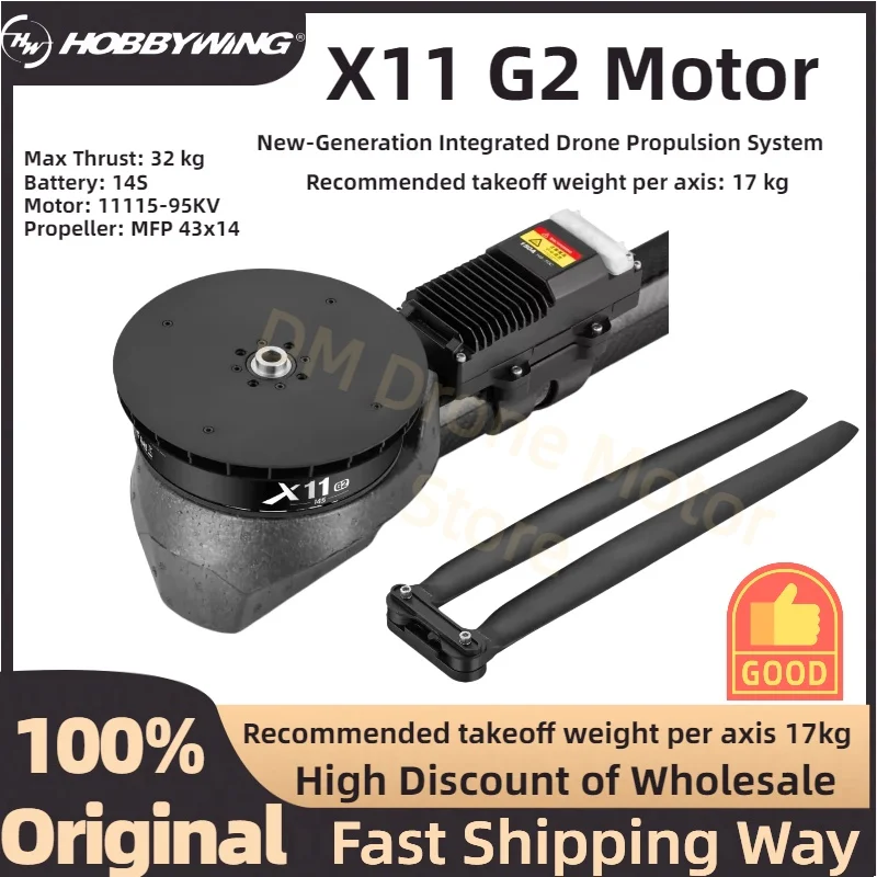 Hobbywing Official X11 G2 Motor Integrated 11115-95KV Motor 4314 Propeller Max Thrust 32 kg For 30L Agricultural Quadcopter
Hobbywing Official X11 G2 Motor Integrated 11115-95KV Motor 4314 Propeller Max Thrust 32 kg For 30L Agricultural Quadcopter