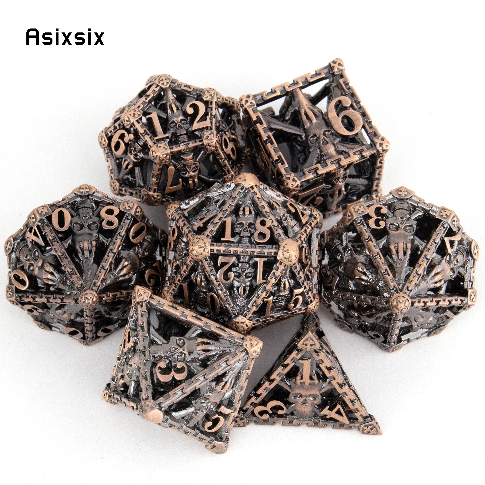 7 Pcs Yellow Hand Skull Head Metal Dice Hollow Metal Polyhedral Dice Set Suitable for Role-Playing RPG Board Game Card Game
7 Pcs Yellow Hand Skull Head Metal Dice Hollow Metal Polyhedral Dice Set Suitable for Role-Playing RPG Board Game Card Game