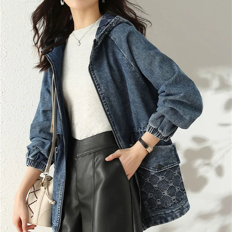 Receive Waist Denim Jacket Women's Spring And Autumn Fashion Korean Version Of Loose Plus Size Hooded Denim Casual Jacket Top
Receive Waist Denim Jacket Women's Spring And Autumn Fashion Korean Version Of Loose Plus Size Hooded Denim Casual Jacket Top