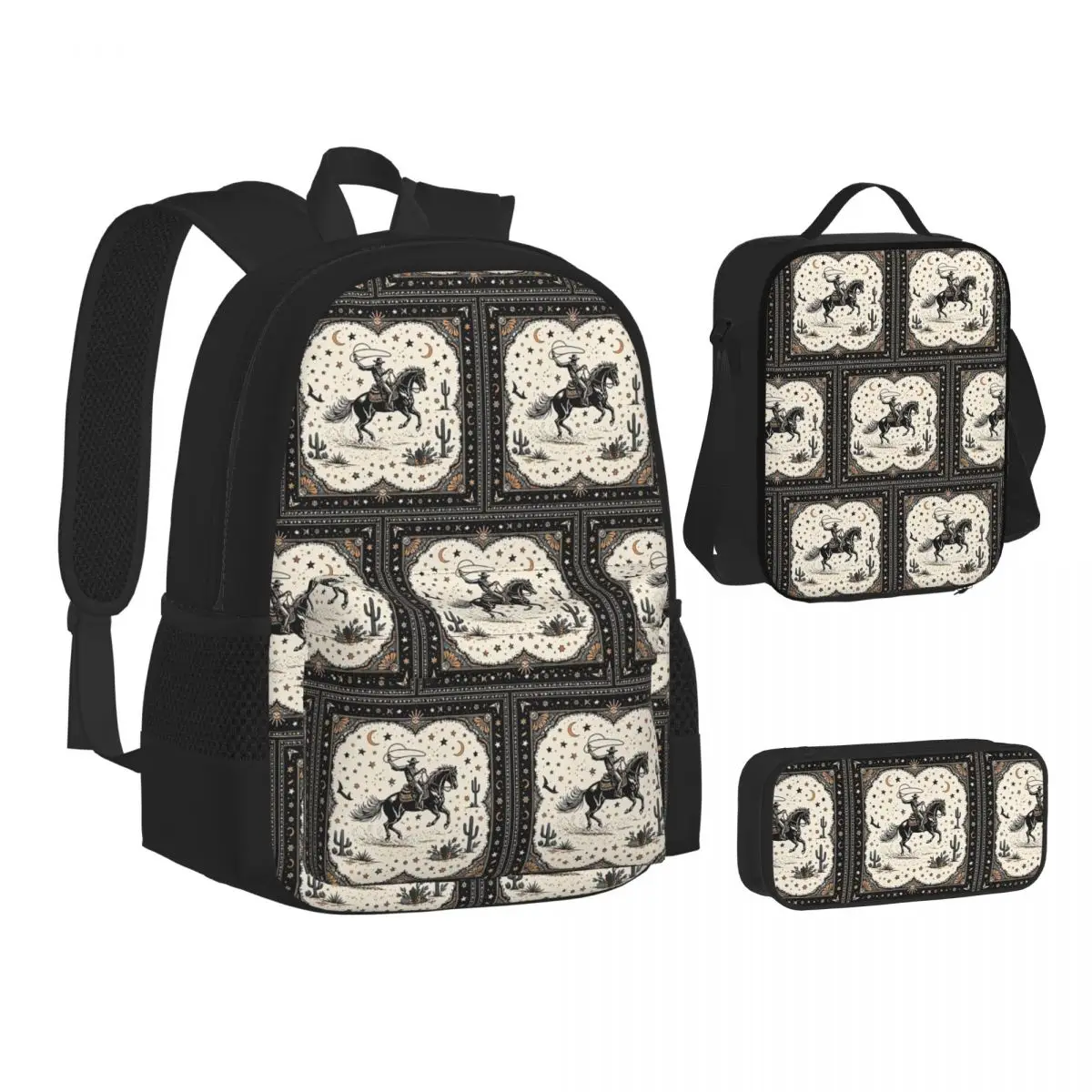 Western Cowboy Riding With Star Cactus Pattern Backpacks Bookbag School Bags Children Rucksack Lunch Bag Pen Bag Three-Piece Set
Western Cowboy Riding With Star Cactus Pattern Backpacks Bookbag School Bags Children Rucksack Lunch Bag Pen Bag Three-Piece Set