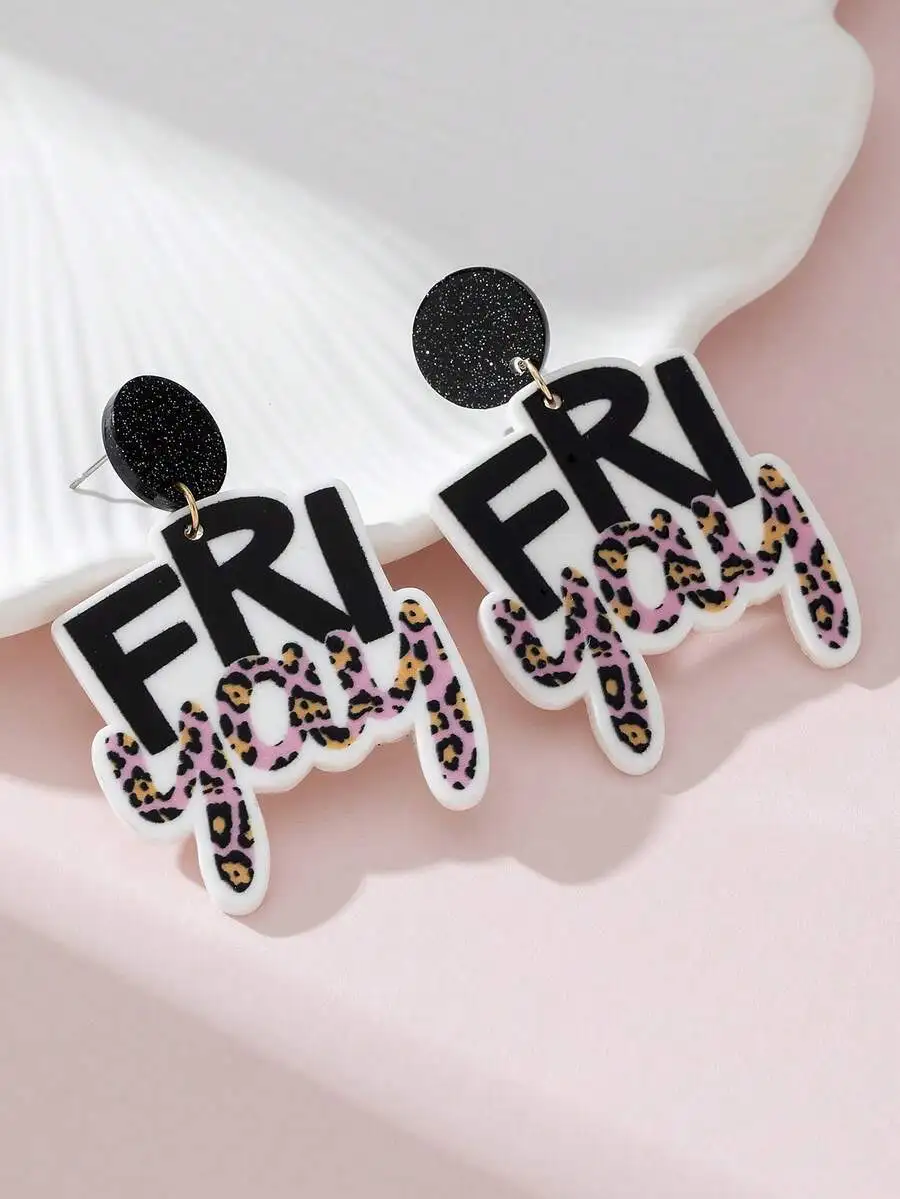 1 Pair Acrylic Friday Script Leopard Print Drop Earrings For Women, Stylish Statement Jewelry For Casual Outfits And Social
1 Pair Acrylic Friday Script Leopard Print Drop Earrings For Women, Stylish Statement Jewelry For Casual Outfits And Social