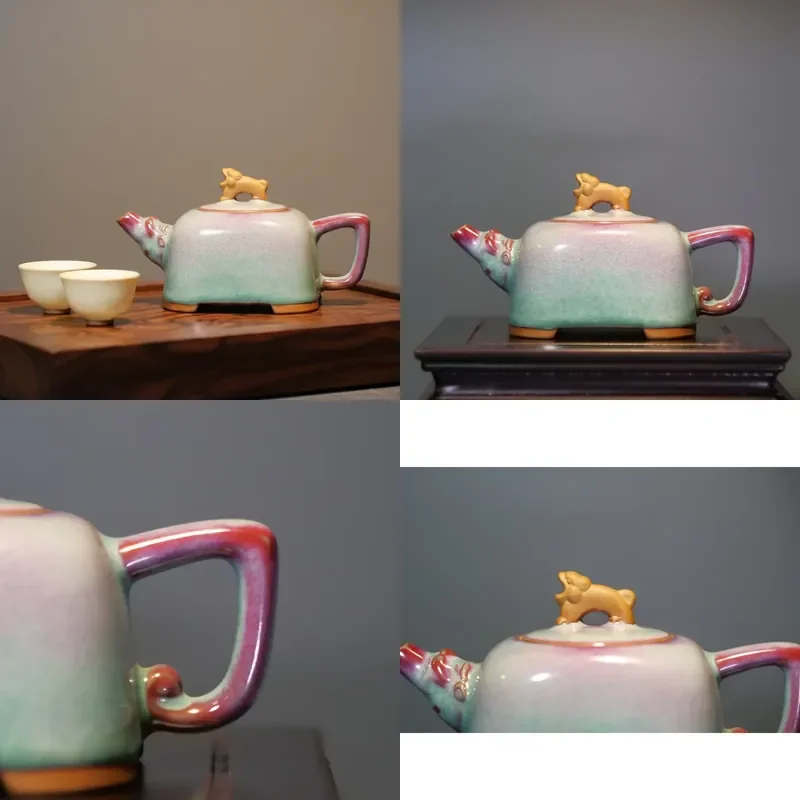 【CHIMU HOME】 Handcrafted Jun Porcelain Ceramic Teapot with Pink Glaze Golden Tiger Knob 350ml Food Grade
【CHIMU HOME】 Handcrafted Jun Porcelain Ceramic Teapot with Pink Glaze Golden Tiger Knob 350ml Food Grade
