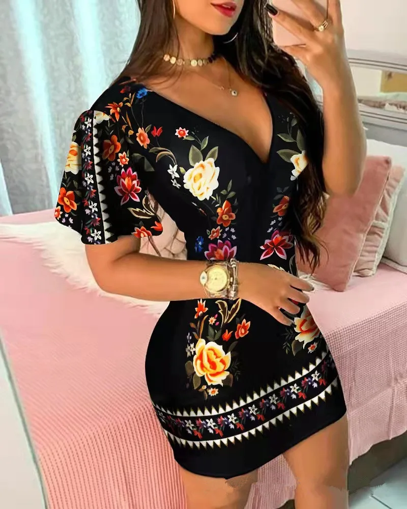 Summer Elegant Floral Print Bodycon Package Hip Dress For Women 2025 Sexy Deep V-neck Slim Mini Dresses Office Lady Party Dress
Summer Elegant Floral Print Bodycon Package Hip Dress For Women 2025 Sexy Deep V-neck Slim Mini Dresses Office Lady Party Dress
