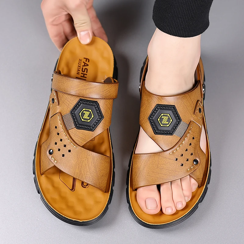 Summer New Men's Two-Way Wear Leather Sandals Anti-Slip Thick Bottom Outdoor Business Casual Slip-On Shoes-HW80191
Summer New Men's Two-Way Wear Leather Sandals Anti-Slip Thick Bottom Outdoor Business Casual Slip-On Shoes-HW80191