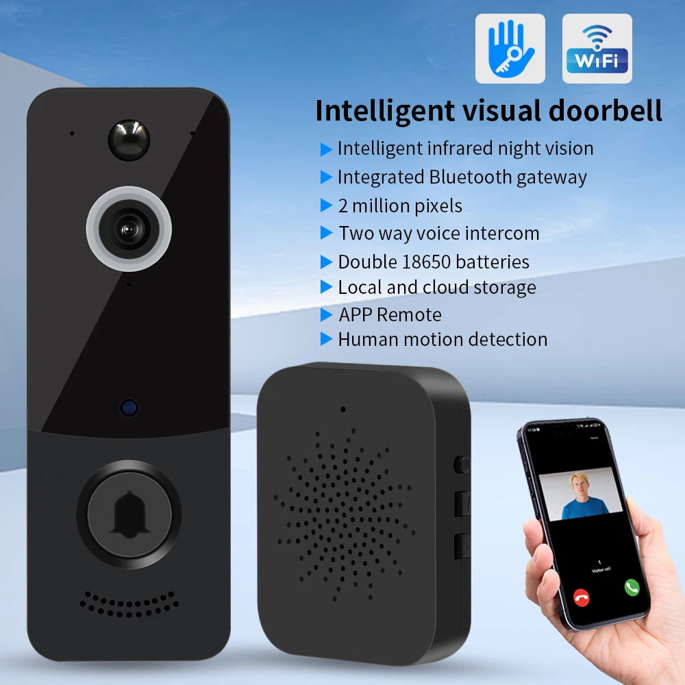 2.4G WIFI Wireless Video Call Door Bell intercom Camera 1080P 2 Million Pixels Visual Door Bell TTLOCK/tuya APP
2.4G WIFI Wireless Video Call Door Bell intercom Camera 1080P 2 Million Pixels Visual Door Bell TTLOCK/tuya APP