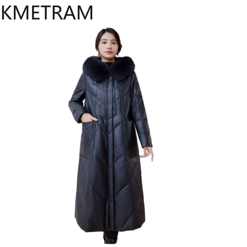 Куртка-пуховик из 100% овчины, женские длинные пуховики высокого качества из натуральной кожи с капюшоном, воротник из лисьего меха, 2025, зимняя одежда 
Куртка-пуховик из 100% овчины, женские длинные пуховики высокого качества из натуральной кожи с капюшоном, воротник из лисьего меха, 2025, зимняя одежда