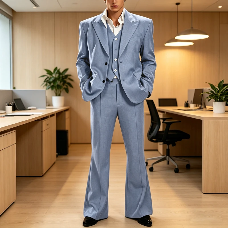 Vintage Men's 3 Piece Suit Set Peak Lapel Slim Fit 2 Button Double Breasted Blazer Vest Flared Pants for Formal Business Wedding
Vintage Men's 3 Piece Suit Set Peak Lapel Slim Fit 2 Button Double Breasted Blazer Vest Flared Pants for Formal Business Wedding