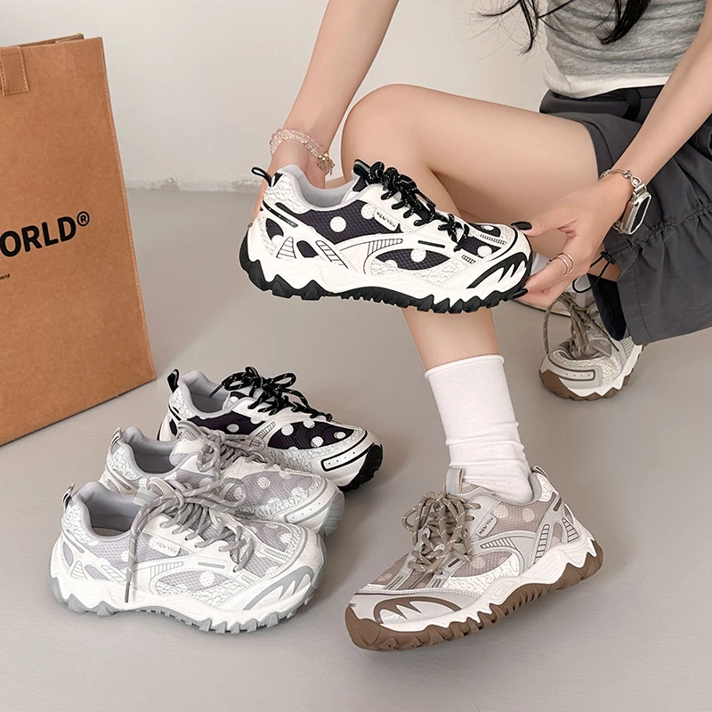 Trendy Women Polka Dot Thick Sole Platform Sneakers Breathable Mesh Lace Up Non Slip Light Daily Outdoor Walking Sports Footwear
Trendy Women Polka Dot Thick Sole Platform Sneakers Breathable Mesh Lace Up Non Slip Light Daily Outdoor Walking Sports Footwear