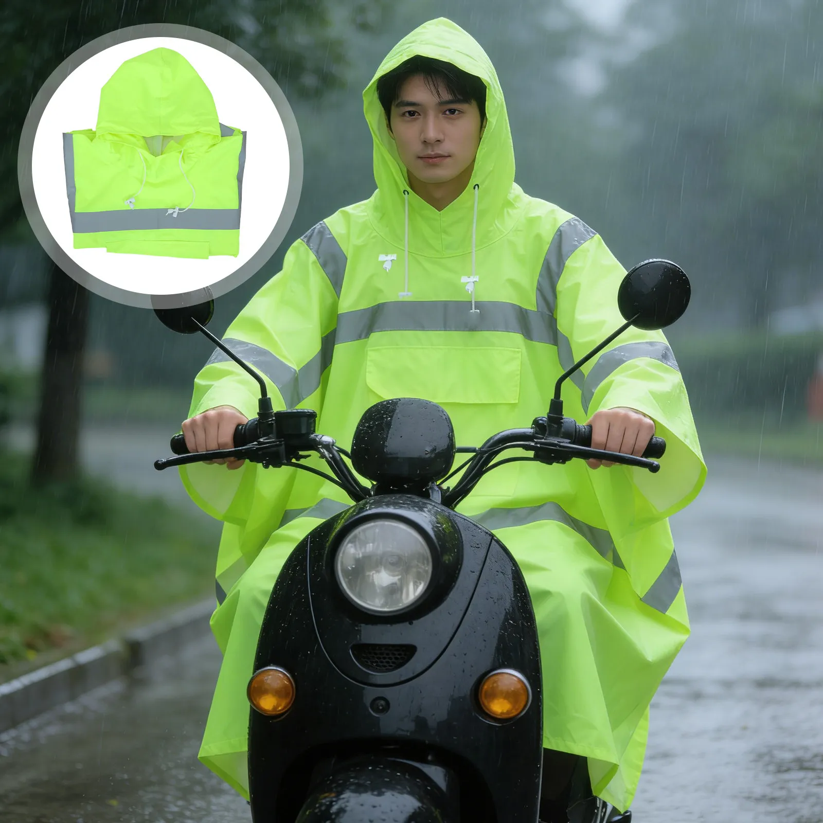 High Visibility Reflective Rain Poncho Mens Hooded Fluorescent Raincoat Adjustable Waterproof Rain Gear for Cycling Walking
High Visibility Reflective Rain Poncho Mens Hooded Fluorescent Raincoat Adjustable Waterproof Rain Gear for Cycling Walking