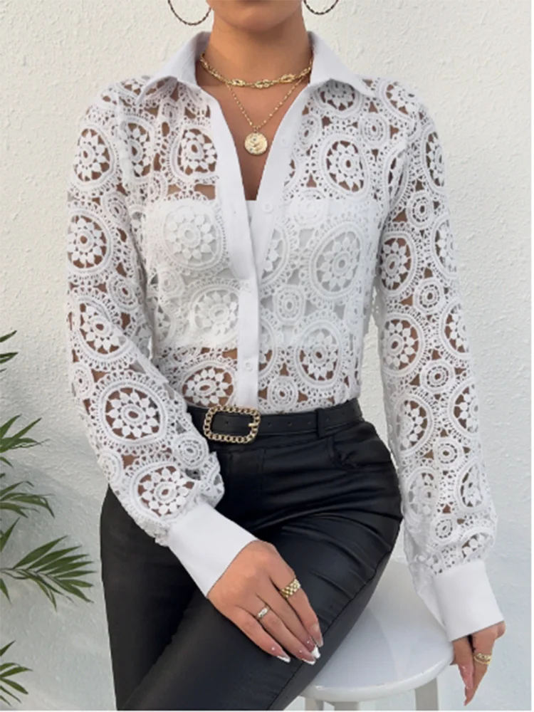 Lace Long Sleeved Solid Color V-neck Women's Shirt Elegant Versatile Daily Office Commuting Style Spring Top
Lace Long Sleeved Solid Color V-neck Women's Shirt Elegant Versatile Daily Office Commuting Style Spring Top