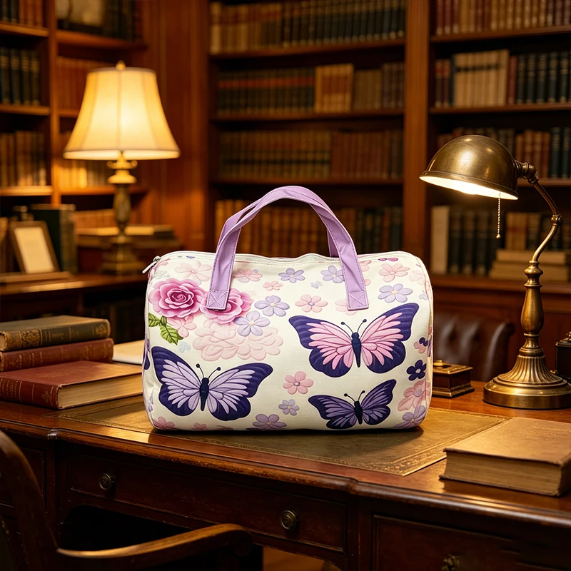 2Pcs Large Capacity Floral Butterfly Duffle Bag, Purple Flower Print Weekender Tote with Free Cosmetic Bag for Women
2Pcs Large Capacity Floral Butterfly Duffle Bag, Purple Flower Print Weekender Tote with Free Cosmetic Bag for Women