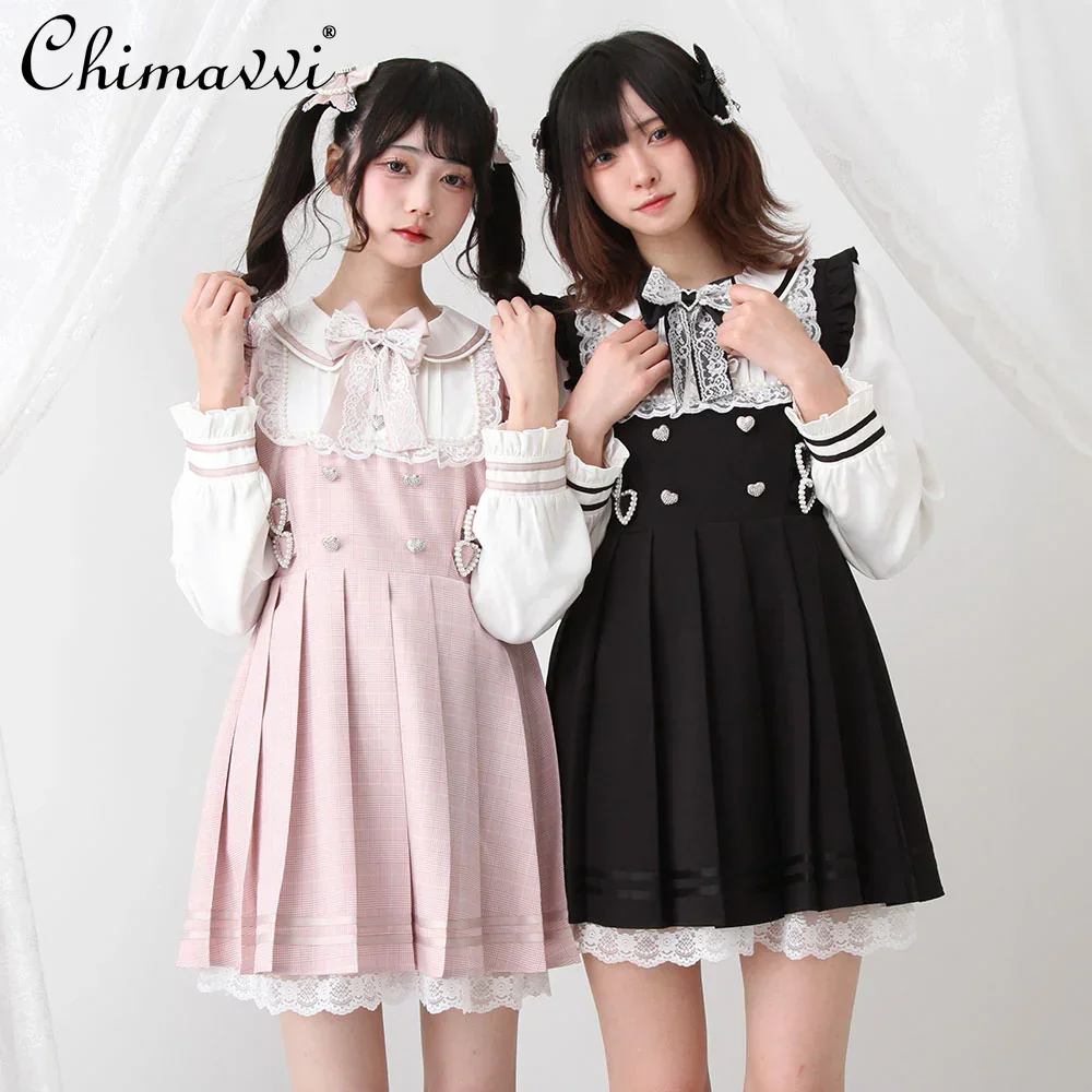 Japanese Style Cute Heavy Dress Mine Lace Splicing Bow Short Pleated Dress College Style Sweet Girl Lolita Dresses for Women
Japanese Style Cute Heavy Dress Mine Lace Splicing Bow Short Pleated Dress College Style Sweet Girl Lolita Dresses for Women