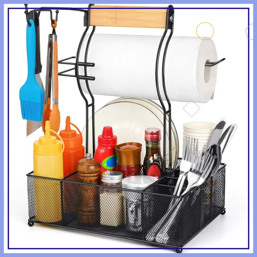 Outdoor BBQ Grill Caddy with Paper Towel Holder, Multi-Compartment Storage Organizer for Camping Picnic Tools
Outdoor BBQ Grill Caddy with Paper Towel Holder, Multi-Compartment Storage Organizer for Camping Picnic Tools