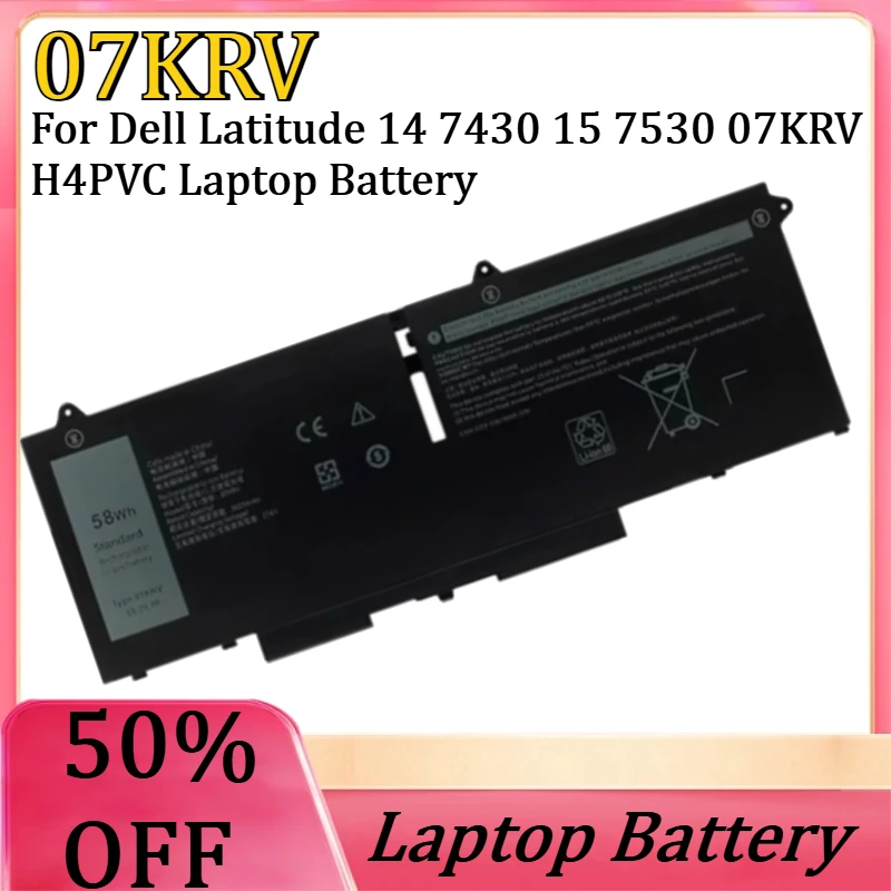 New 07KRV 15.2V 3625mAh 58Wh High Quality Replaceable Battery for Dell Latitude 14 7430 15 7530 07KRV H4PVC Laptop Battery
New 07KRV 15.2V 3625mAh 58Wh High Quality Replaceable Battery for Dell Latitude 14 7430 15 7530 07KRV H4PVC Laptop Battery