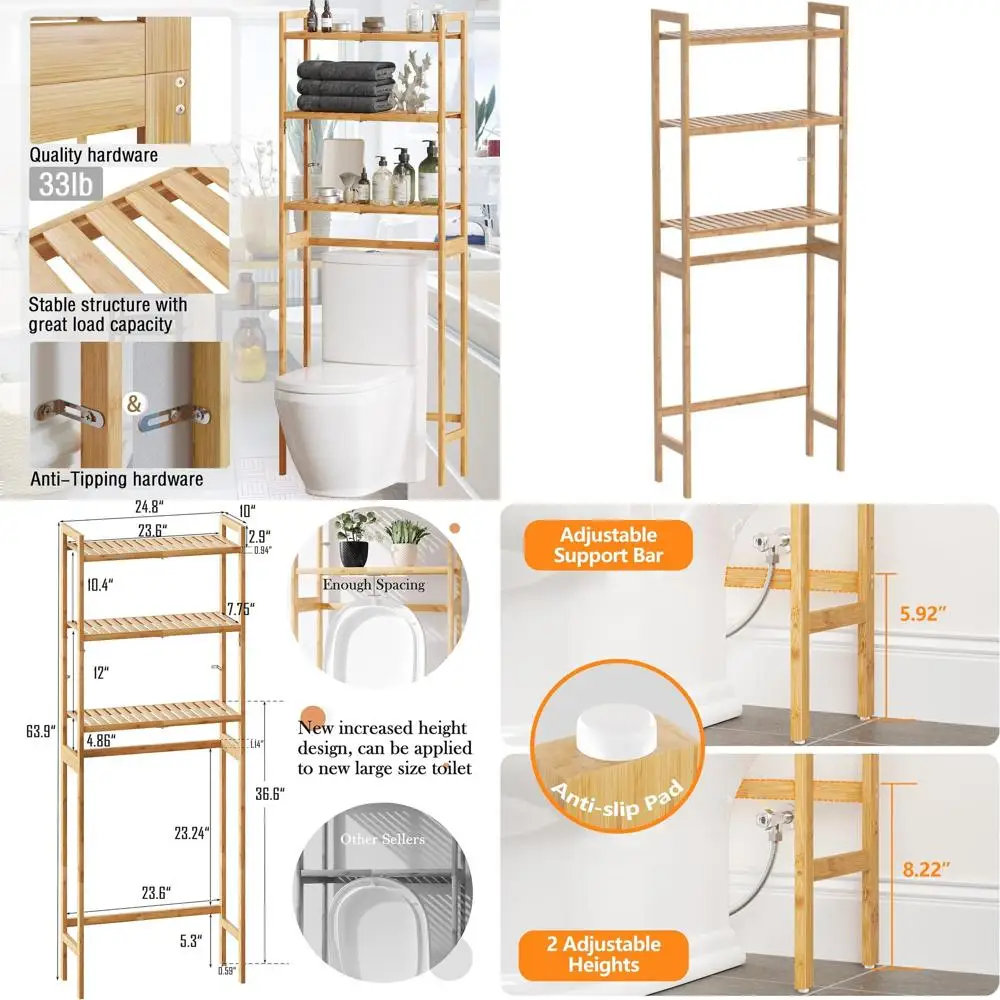 3-Tier Bamboo Over Toilet Storage Organizer, Multifunctional, Easy Assembly, Space-Saving, 25x10x64 Inches
3-Tier Bamboo Over Toilet Storage Organizer, Multifunctional, Easy Assembly, Space-Saving, 25x10x64 Inches