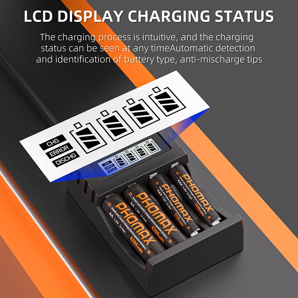 PHOMAX Rechargeable Battery 1.5V AA 4200mWh AAA 1110mWh LCD Intelligent Fast Charger For Clock Radio Video Game Remote AA AAA
PHOMAX Rechargeable Battery 1.5V AA 4200mWh AAA 1110mWh LCD Intelligent Fast Charger For Clock Radio Video Game Remote AA AAA