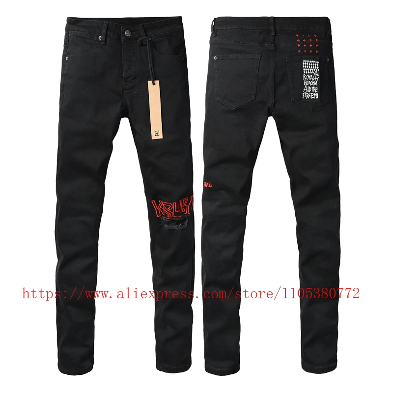 New Y2K Men Jeans Fashion Trends Distressed Damaged Holes Embroidered Logo Stretch Skinny Button Fly Ripped Jeans Pants
New Y2K Men Jeans Fashion Trends Distressed Damaged Holes Embroidered Logo Stretch Skinny Button Fly Ripped Jeans Pants