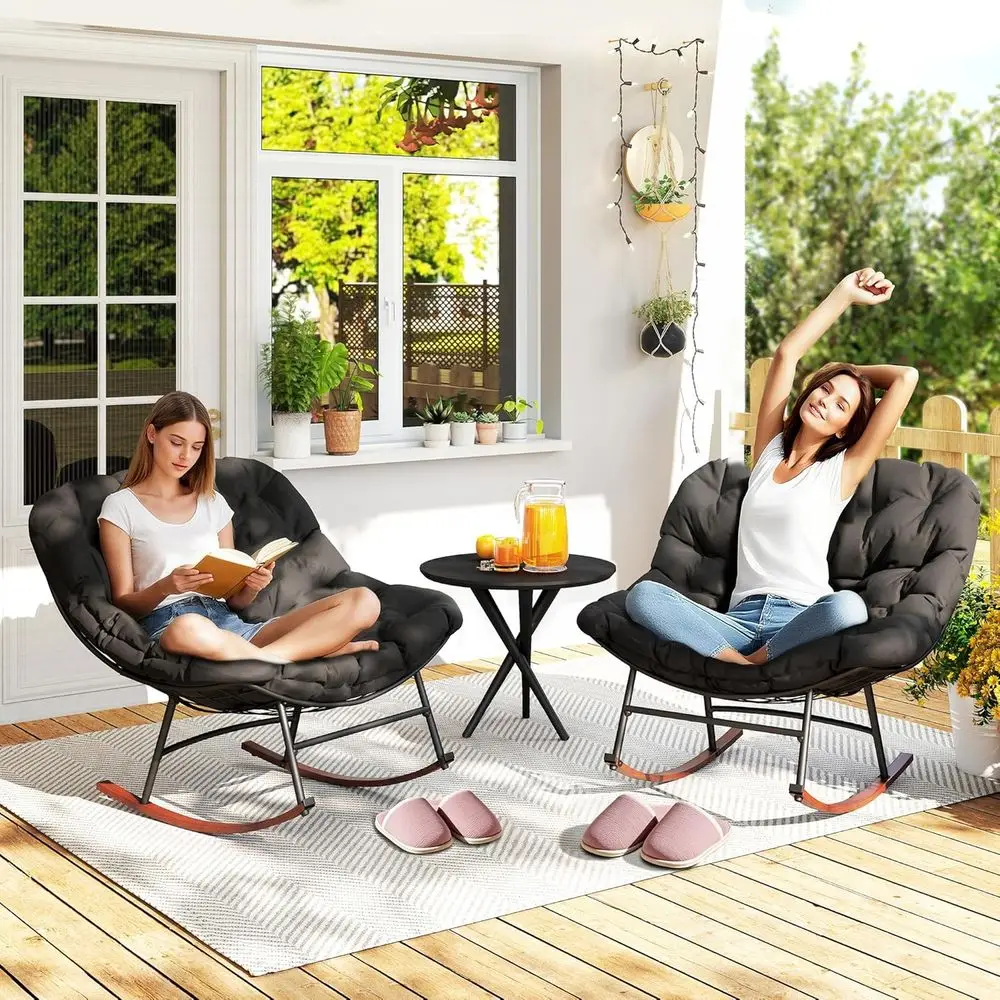 Oversized Black Outdoor Rocking Chair Set with Cushions, Perfect for Patio, Lawn, or Garden
Oversized Black Outdoor Rocking Chair Set with Cushions, Perfect for Patio, Lawn, or Garden