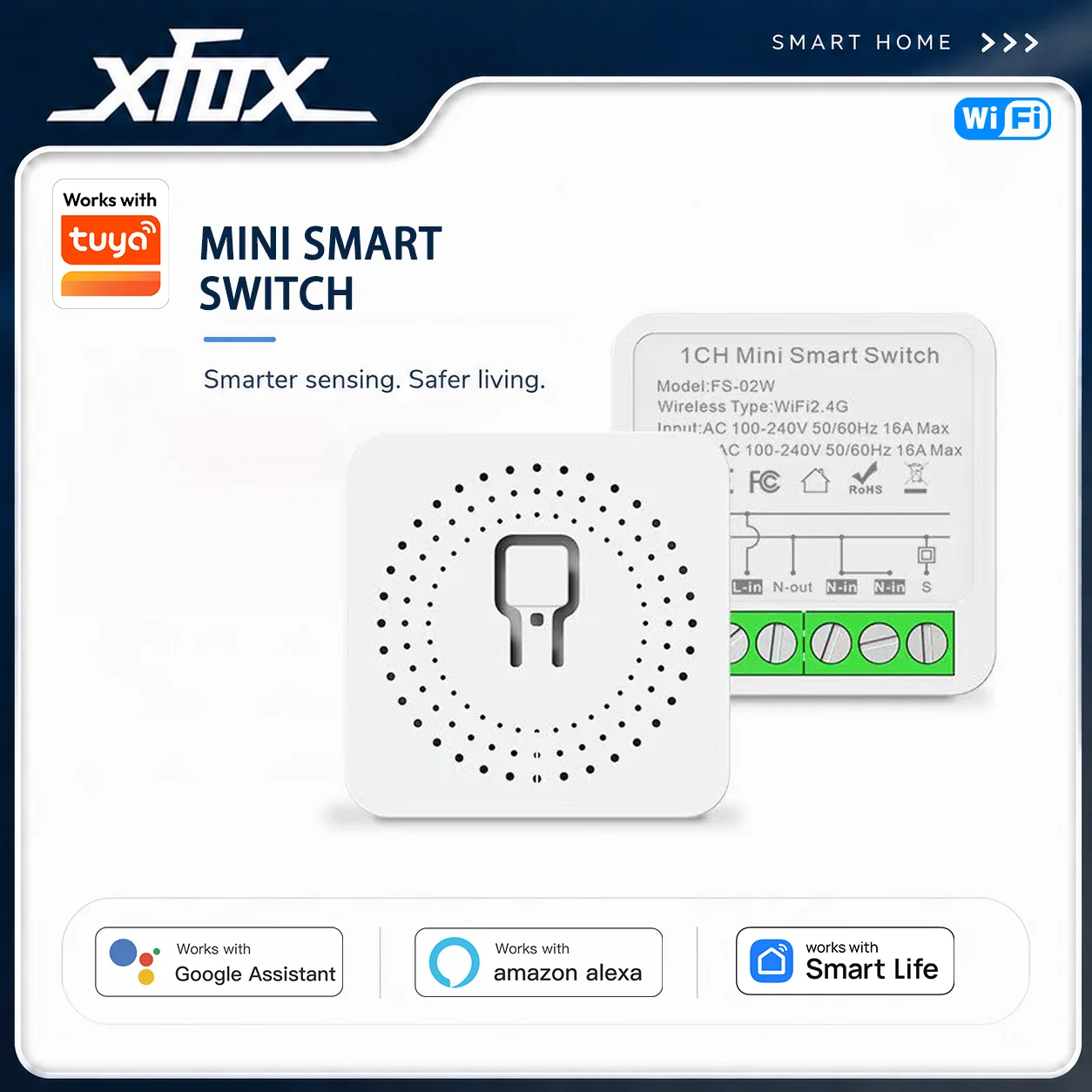 Xfox Tuya Mini Smart Switch 1-Gang 16A WiFi Smart Home Device Voice Control Compatible with Alexa And Google Assistant