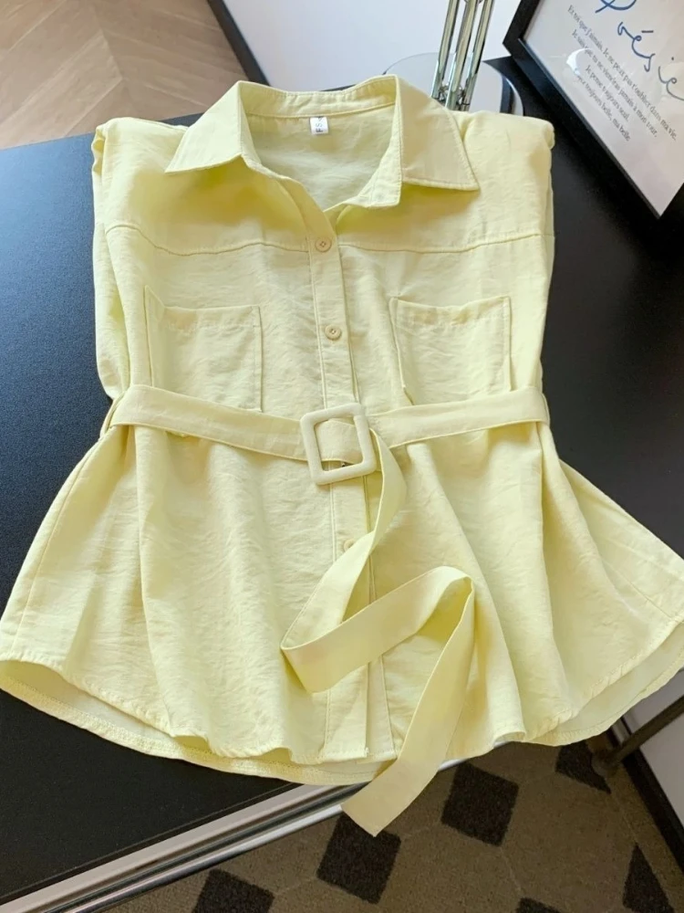 2026 Blusas Mujer De Moda Turn Down Collar Sleeveless Y2k Blouses For Women Summer Office Lady Shirts Fashion Korean Belt Blouse
2026 Blusas Mujer De Moda Turn Down Collar Sleeveless Y2k Blouses For Women Summer Office Lady Shirts Fashion Korean Belt Blouse