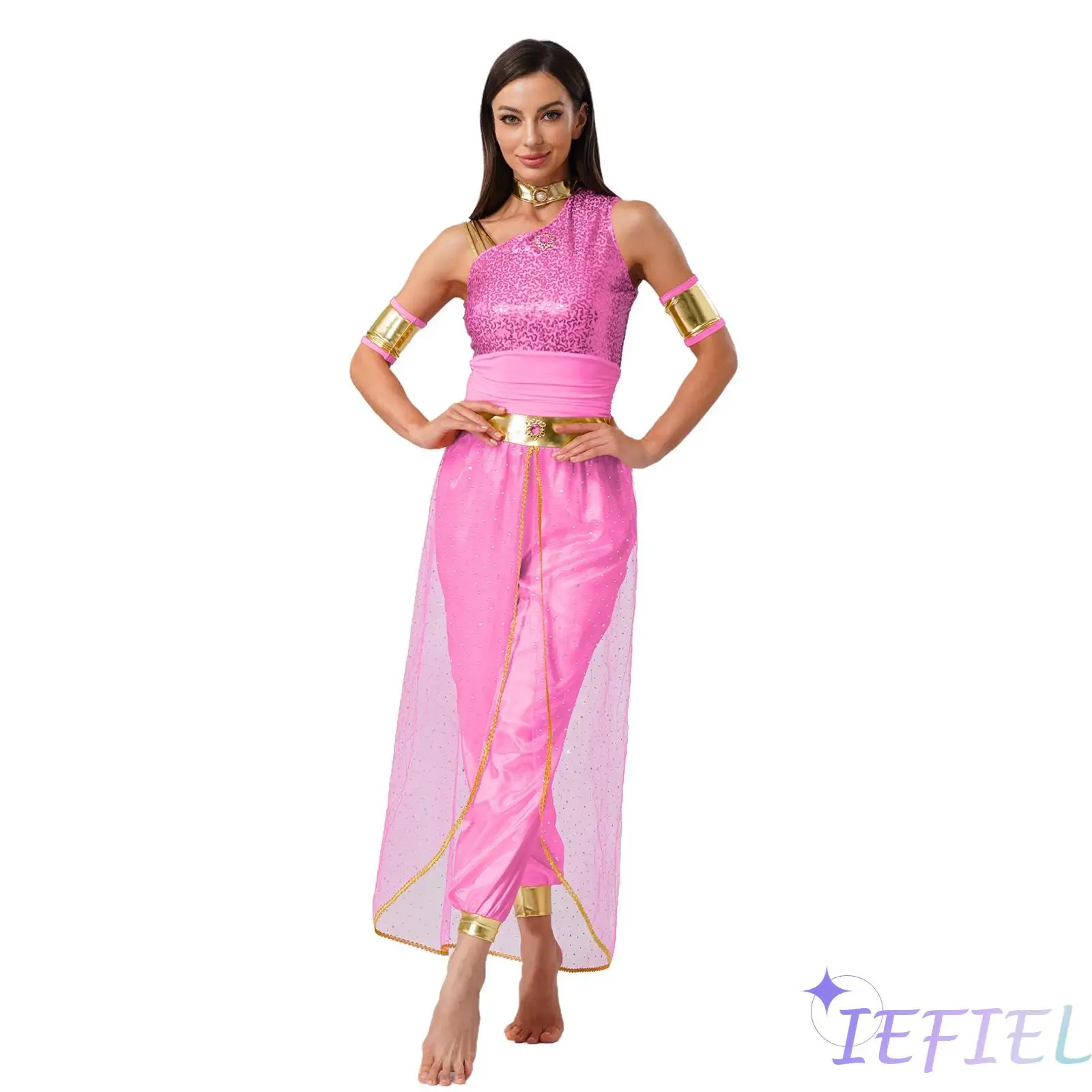 Arab Princess Belly Dance Jumpsuit Shiny Tulle with Gem Decor And Sleeves for Women Halloween Carnival Party Cosplay Costume 
Arab Princess Belly Dance Jumpsuit Shiny Tulle with Gem Decor And Sleeves for Women Halloween Carnival Party Cosplay Costume