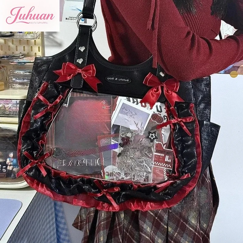 Japanese Lolita Lotus Leaf Women Handbags Punk Gothic Bow Underarm Bag Transparent Sweet Lace Shoulder Ita Bags Y2k Aesthetics
Japanese Lolita Lotus Leaf Women Handbags Punk Gothic Bow Underarm Bag Transparent Sweet Lace Shoulder Ita Bags Y2k Aesthetics