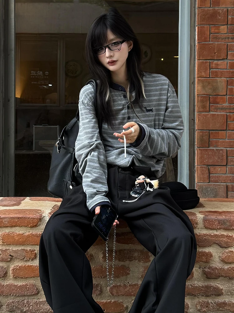 ay Loose Long Sve Henry Collar T-irt Women's Early Autumn Color Blo Striped Base irt Lazy Sle Top American Retro
ay Loose Long Sve Henry Collar T-irt Women's Early Autumn Color Blo Striped Base irt Lazy Sle Top American Retro