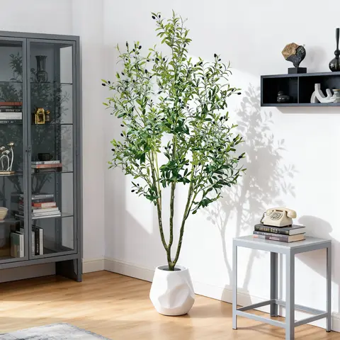 Artificial Olive Tree, Large Faux Olive Plant in Pot with Realistic Leaves & Fruits,5FT/6FT Tall Artificial Tree for Home Garden
