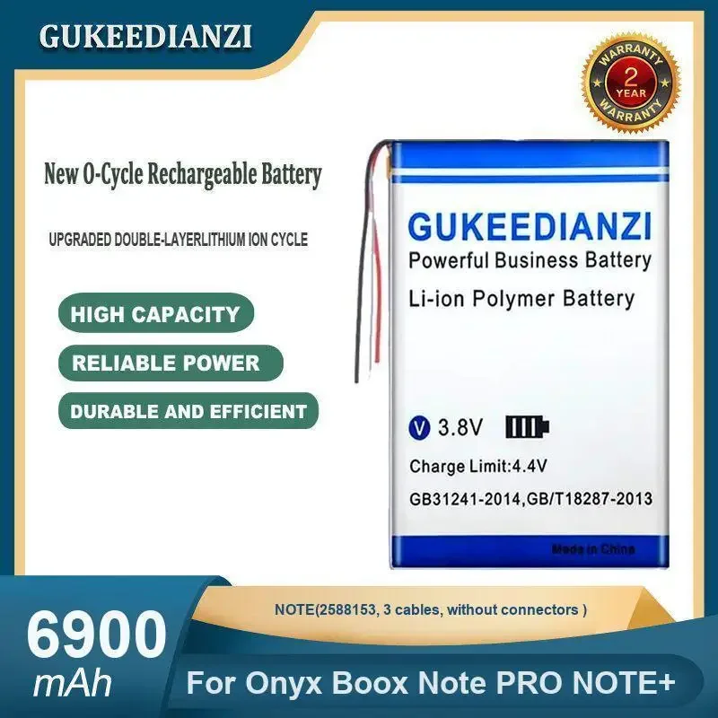 High Capacity 6900mAh NOTE(2588153, 3 cables, without connectors ) E - Book Reader Battery For Onyx Boox Note PRO NOTE+
High Capacity 6900mAh NOTE(2588153, 3 cables, without connectors ) E - Book Reader Battery For Onyx Boox Note PRO NOTE+