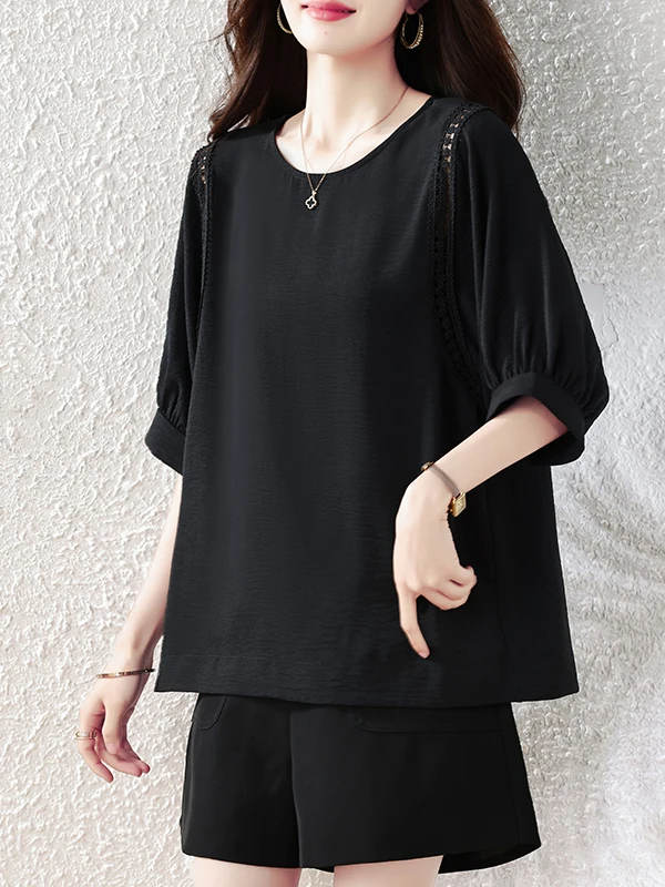 Loose Short Sleeve Black Lace Trim Splice Women's T-shirt Casual Style Polyester Fiber Deformable Summer New Arrival
Loose Short Sleeve Black Lace Trim Splice Women's T-shirt Casual Style Polyester Fiber Deformable Summer New Arrival