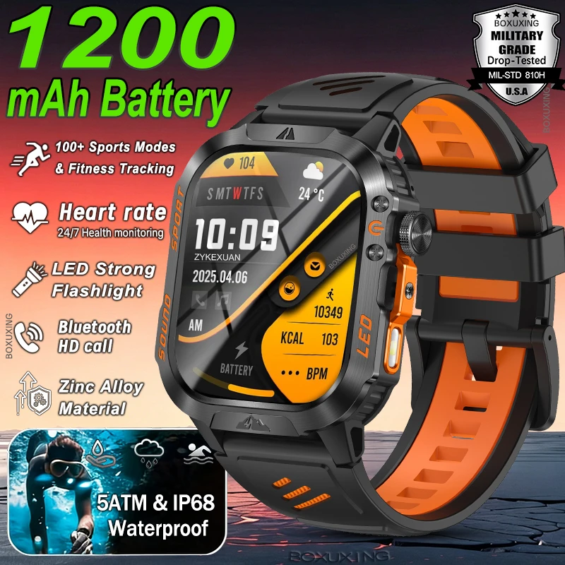 New 1200 mAh Battery Military Smartwatch Men 5ATM Waterproof Fitness Tracker Health Heart Rate Rugged Sports Call Smart Watches
New 1200 mAh Battery Military Smartwatch Men 5ATM Waterproof Fitness Tracker Health Heart Rate Rugged Sports Call Smart Watches