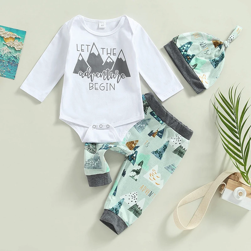 Baby Boys Fall Clothes Outfit Letter Mountains Print Crew Neck Long Sleeve Romper Elastic Waist Long Pants Hat 3Pcs Set
Baby Boys Fall Clothes Outfit Letter Mountains Print Crew Neck Long Sleeve Romper Elastic Waist Long Pants Hat 3Pcs Set