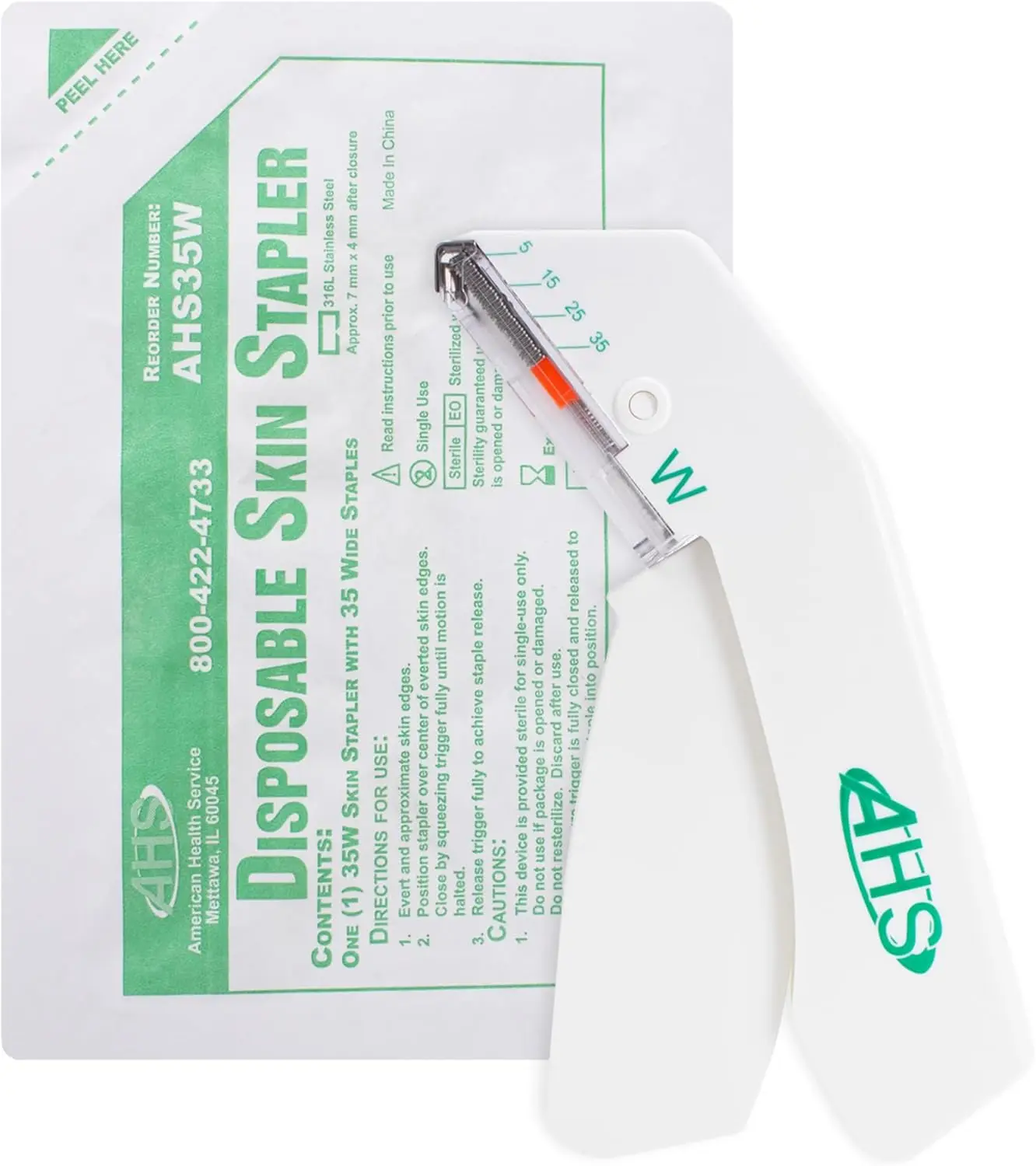 AHS Sterile Skin Stapler, 35 Wide Preloaded Staples, Vet and Medical First Aid Use, for External Use
AHS Sterile Skin Stapler, 35 Wide Preloaded Staples, Vet and Medical First Aid Use, for External Use