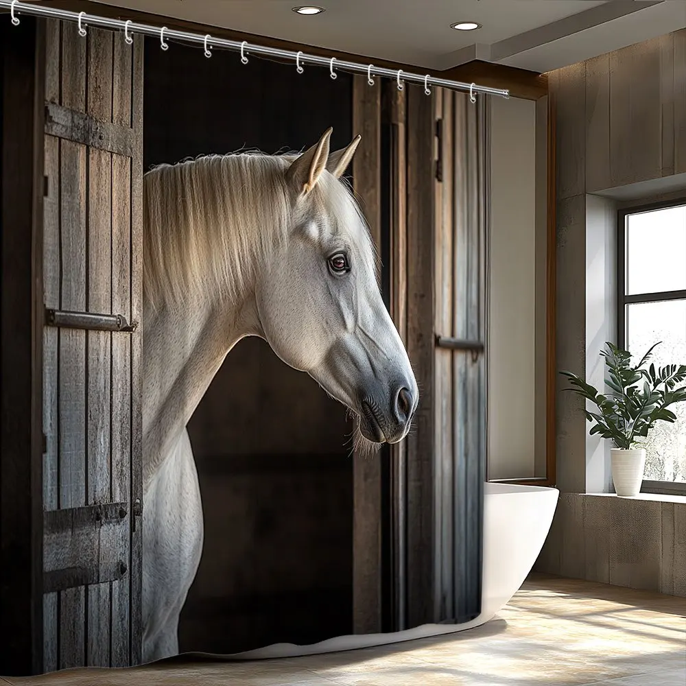 White Horse Shower Curtain, Realistic Farm Animal Bath Curtain, Rustic Stable Barn Door Design, Waterproof Polyester Bathroom
White Horse Shower Curtain, Realistic Farm Animal Bath Curtain, Rustic Stable Barn Door Design, Waterproof Polyester Bathroom