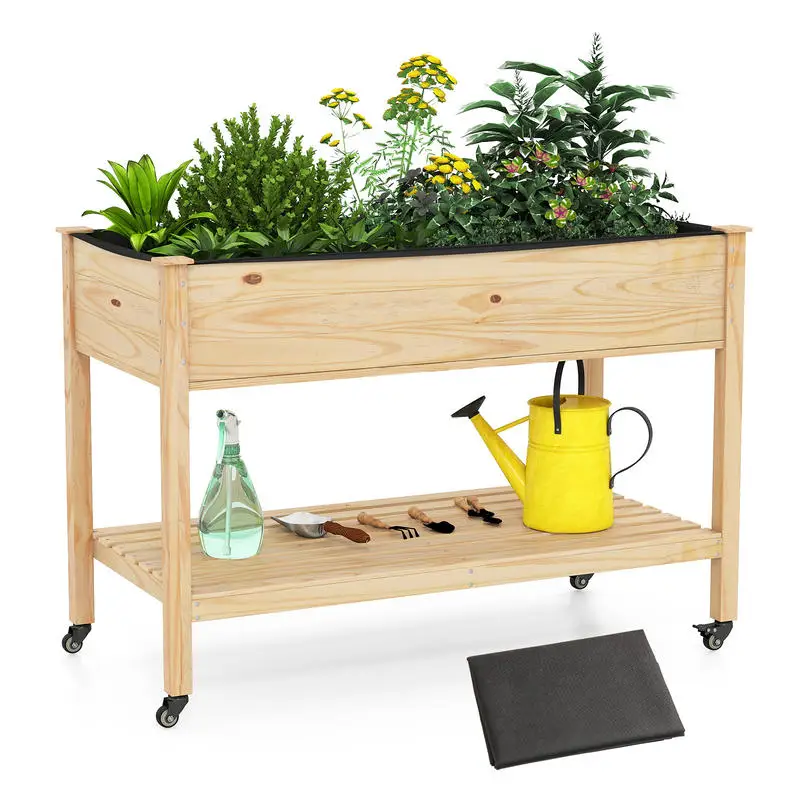 Wooden Raised Garden Bed with Legs and Lockable Wheels-Natural
Wooden Raised Garden Bed with Legs and Lockable Wheels-Natural