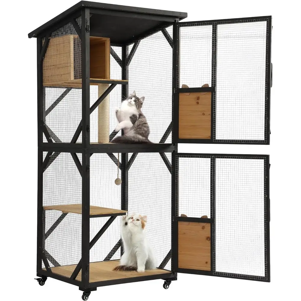 4-Tier Outdoor Cat Enclosure with Waterproof Roof, Removable Floor, Scratching Post, Wheels, and Resting Box - Black
4-Tier Outdoor Cat Enclosure with Waterproof Roof, Removable Floor, Scratching Post, Wheels, and Resting Box - Black