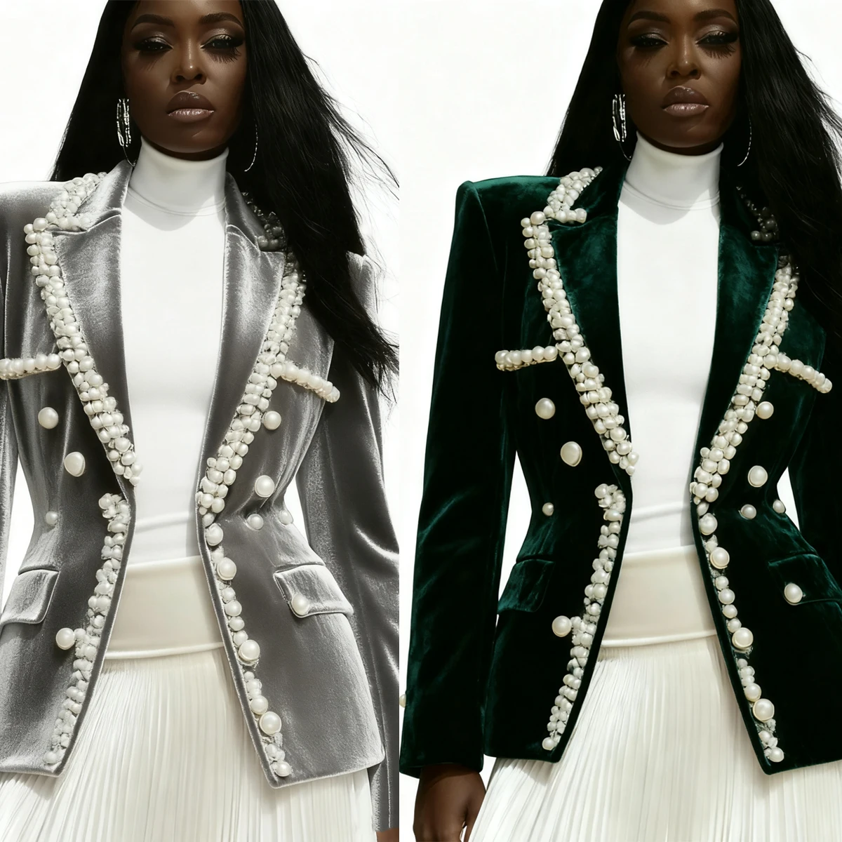 Женский пиджак с жемчугом и бисером, приталенный бархатный пиджак с карманами на талии, индивидуальный вечерний наряд для вечеринки
Женский пиджак с жемчугом и бисером, приталенный бархатный пиджак с карманами на талии, индивидуальный вечерний наряд для вечеринки