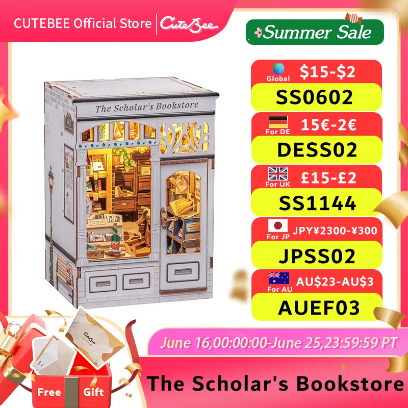 CUTEBEE Book Nook Kit DIY Doll House with LED Light Bookshelf Insert Scholar's Bookstor Model Collection For Birthday Child Gift
CUTEBEE Book Nook Kit DIY Doll House with LED Light Bookshelf Insert Scholar's Bookstor Model Collection For Birthday Child Gift
