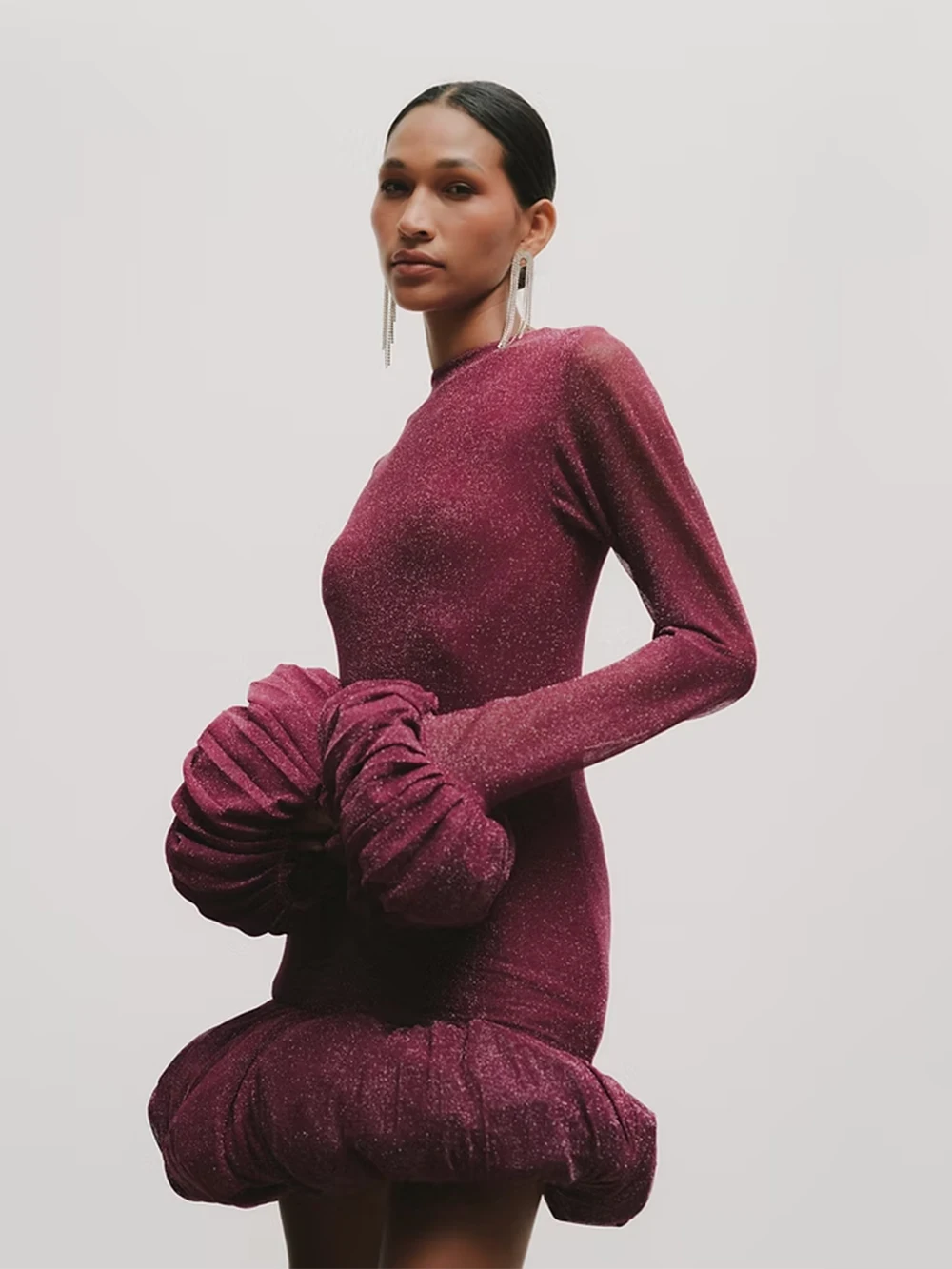 Modphy Elegant Slimming Spliced Ruched Mini Dresses For Women Flower Bud Design With Long Sleeves High Waist Dress Female New
Modphy Elegant Slimming Spliced Ruched Mini Dresses For Women Flower Bud Design With Long Sleeves High Waist Dress Female New