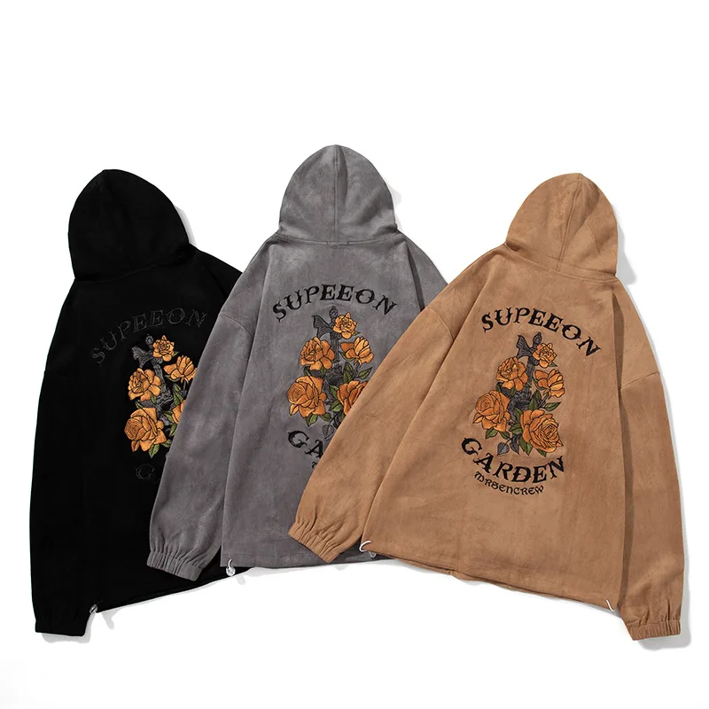 Vintage Floral Embroidery Men's Suede Hoodie, Soft Fleece Men Hooded Sweatshirt, Y2k Oversized Coats For Man
Vintage Floral Embroidery Men's Suede Hoodie, Soft Fleece Men Hooded Sweatshirt, Y2k Oversized Coats For Man