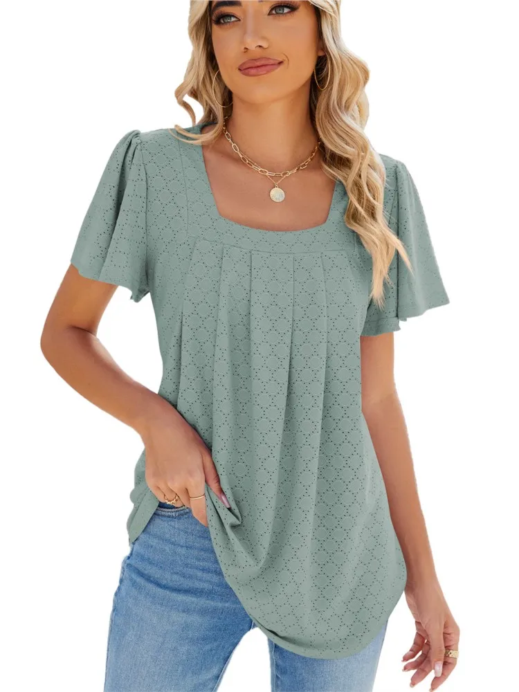 New T Shirts For Women Vintage Solid Color Short Sleeve Square Collar Loose Tees Casual Elegant Female Pullover Top 2024 Summer
New T Shirts For Women Vintage Solid Color Short Sleeve Square Collar Loose Tees Casual Elegant Female Pullover Top 2024 Summer