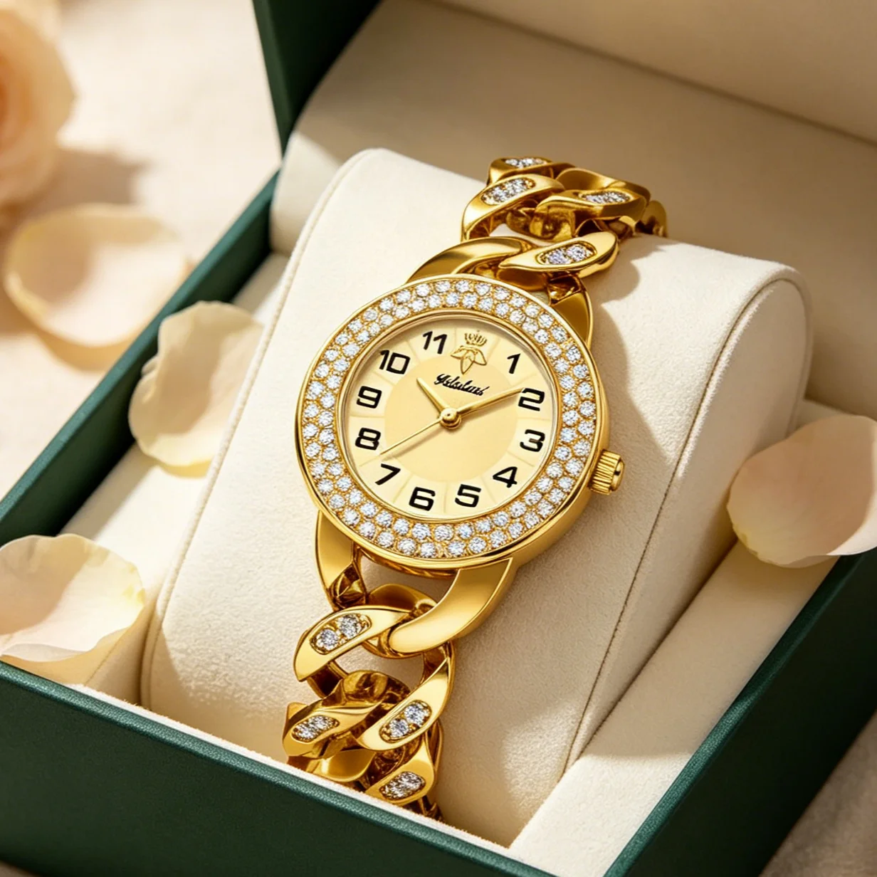 YaLaLuSi Luxury Gold Chunky Cuban Link Women Watch, Full Rhinestone Paved Bezel Round Analog Quartz Wristwatch, Cream Easy-Read Numeral Dial Bling Bracelet Dress Watch for Party Wedding Gift
YaLaLuSi Luxury Gold Chunky Cuban Link Women Watch, Full Rhinestone Paved Bezel Round Analog Quartz Wristwatch, Cream Easy-Read Numeral Dial Bling Bracelet Dress Watch for Party Wedding Gift