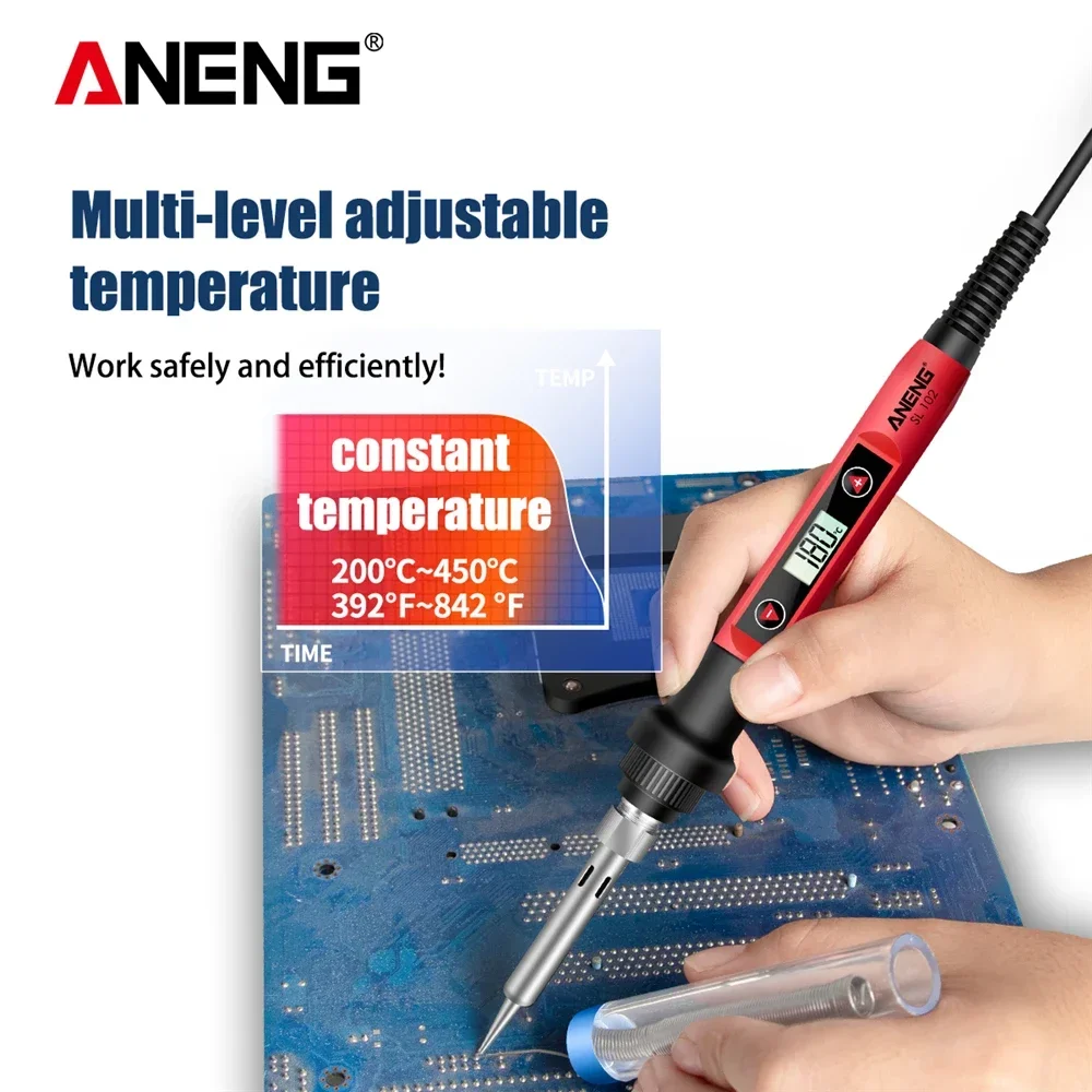 ANENG SL102 60W Digital Soldering Iron Adjustable Temperature 180-520°C US Plug 5 Tips Welding Repair Tool
ANENG SL102 60W Digital Soldering Iron Adjustable Temperature 180-520°C US Plug 5 Tips Welding Repair Tool